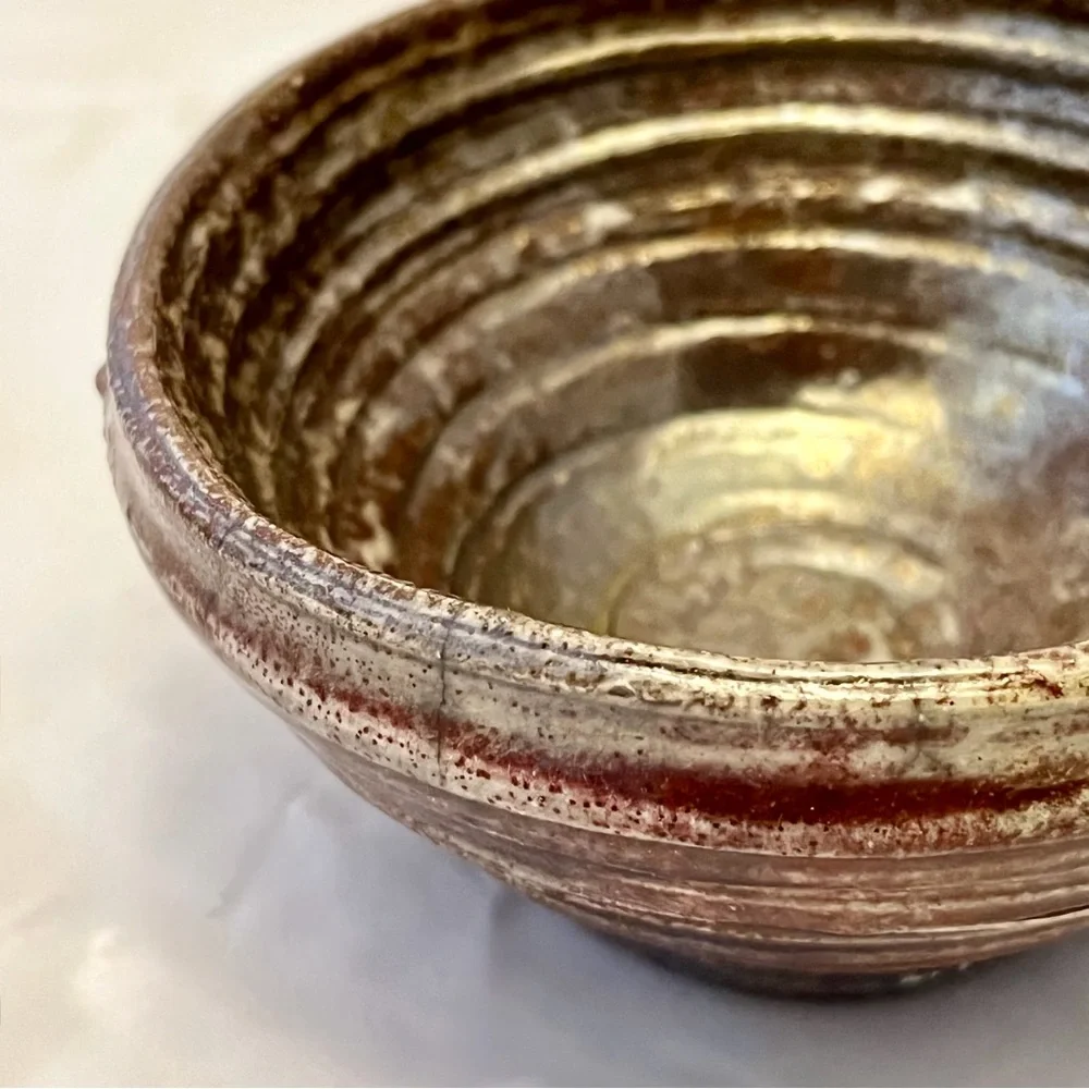 Studio Art Pottery Bowl, Brown Iridescent Glaze, Signed